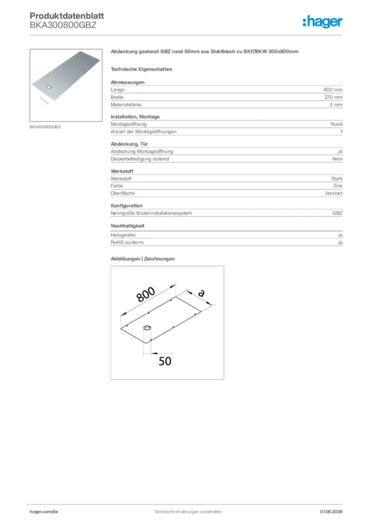 Bild Hager Produktdatenblatt BKA300800GBZ | Hager Deutschland