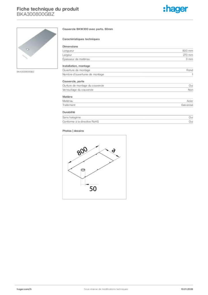 Image Hager Fiche technique du produit BKA300800GBZ | Hager France