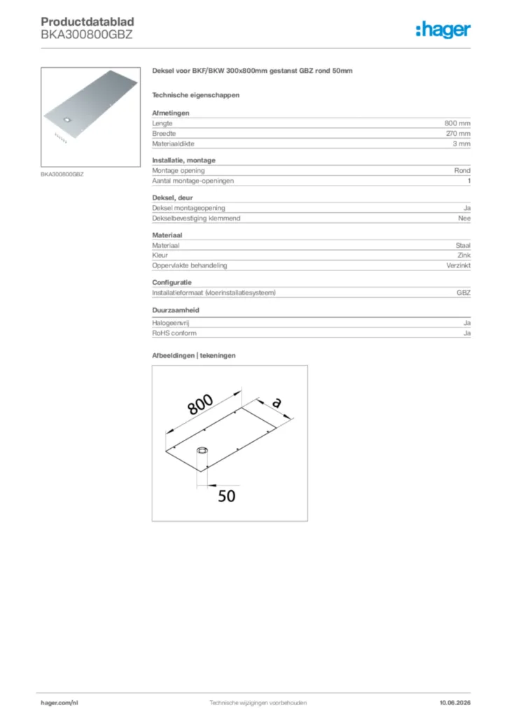 Afbeelding Hager Productdatablad BKA300800GBZ | Hager Nederland