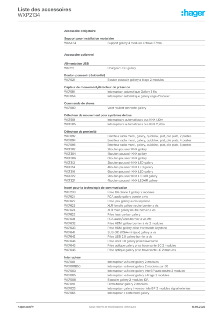 Image Hager Fiche technique du produit WXP2134 | Hager France