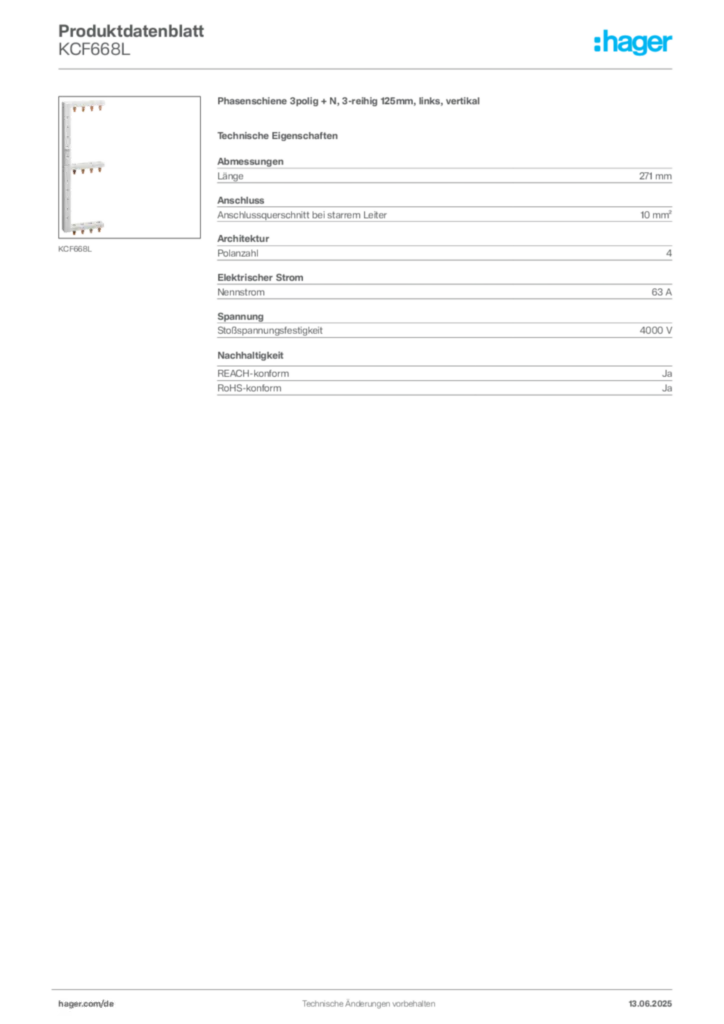 Bild Hager Produktdatenblatt KCF668L | Hager Deutschland