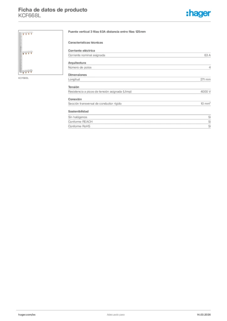 Imagen Hager Ficha de datos de producto KCF668L | Hager España
