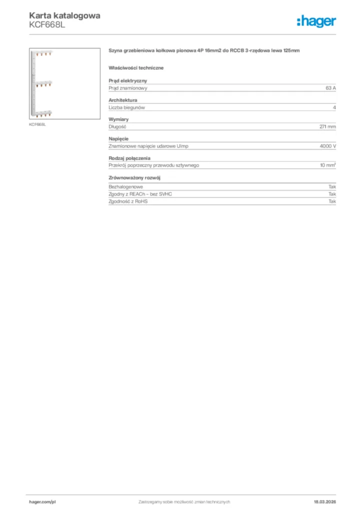 Zdjęcie Hager Karta katalogowa KCF668L | Hager Polska