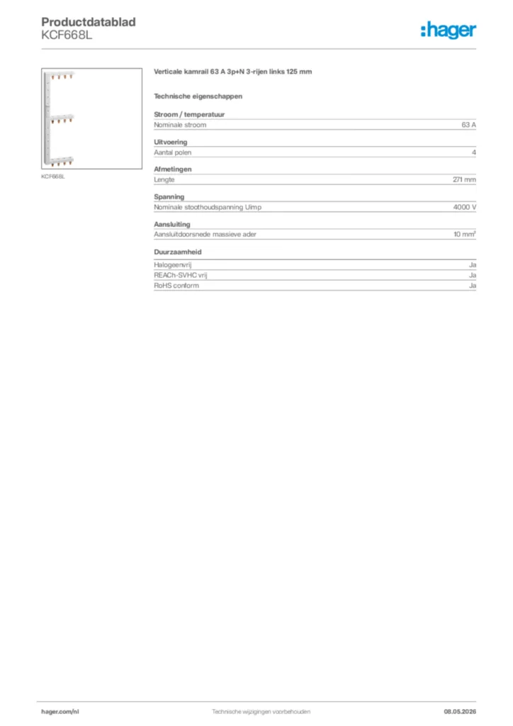 Afbeelding Hager Productdatablad KCF668L | Hager Nederland