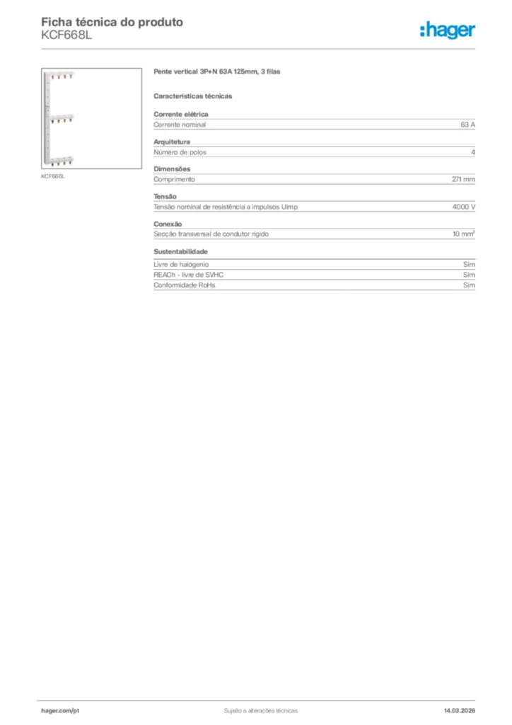 Imagem Hager Ficha técnica do produto KCF668L | Hager Portugal