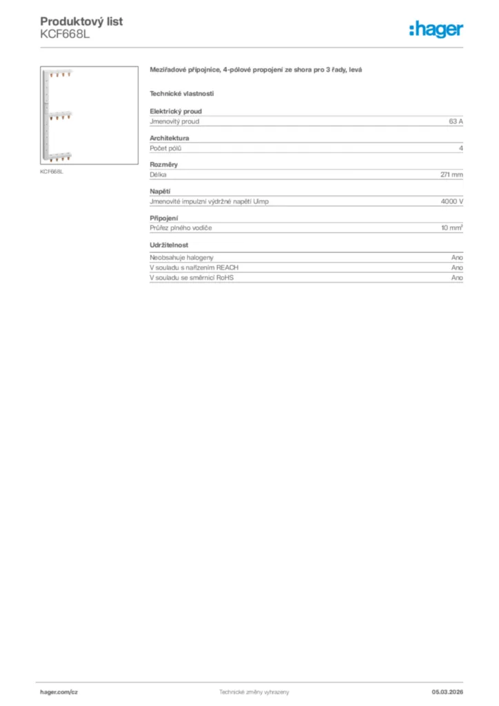 Obrázek Hager Product data sheet KCF668L | Hager