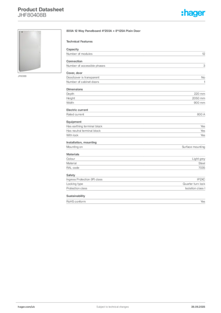 Image Hager Product data sheet JHF80408B  | Hager