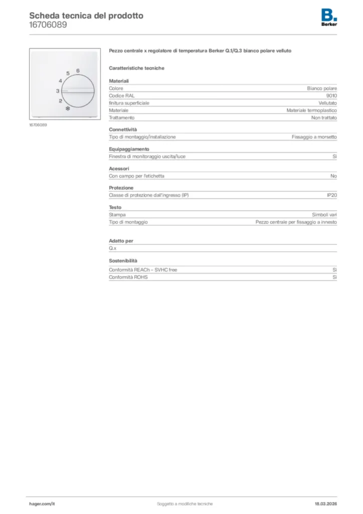 Immagine Berker Scheda tecnica del prodotto 16706089 | Hager Italia