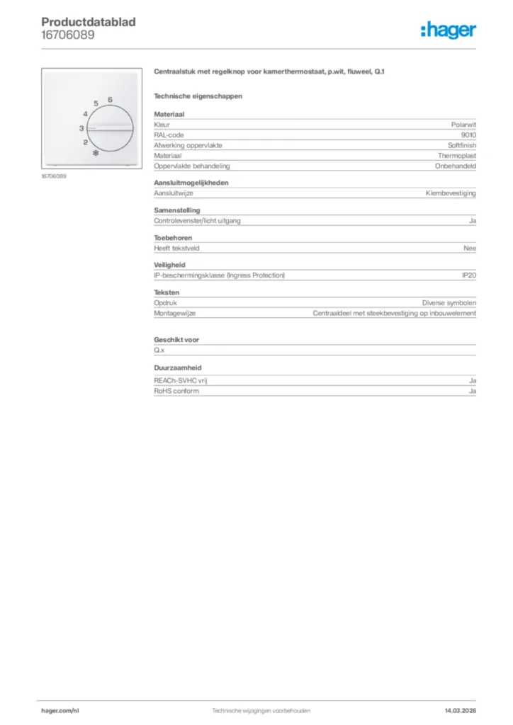 Afbeelding Hager Productdatablad 16706089 | Hager Nederland