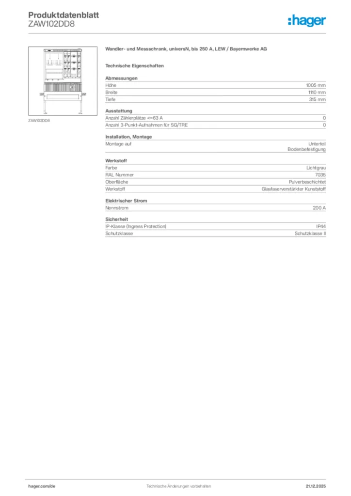 Bild Hager Produktdatenblatt ZAW102DD8 | Hager Deutschland