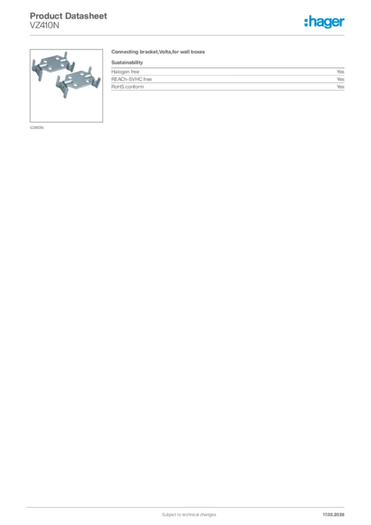 Image Hager Product data sheet VZ410N  | Hager Africa