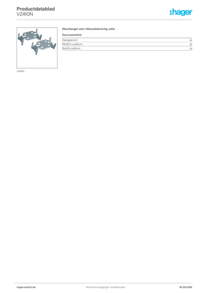 Afbeelding Hager Productdatablad VZ410N | Hager Belgium