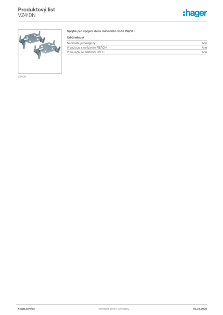 Obrázek Hager Product data sheet VZ410N | Hager