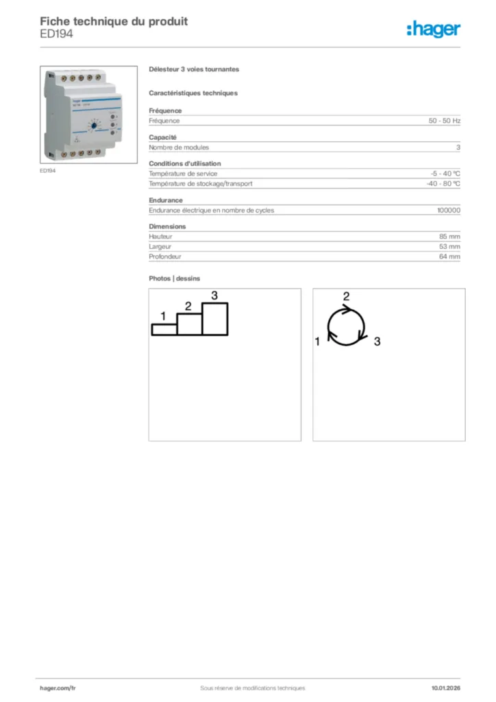 Image Hager Fiche technique du produit ED194 | Hager France