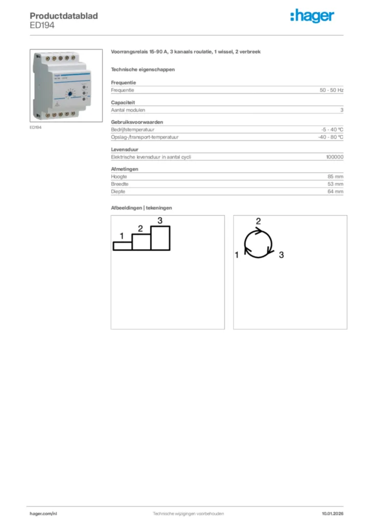Afbeelding Hager Productdatablad ED194 | Hager Nederland