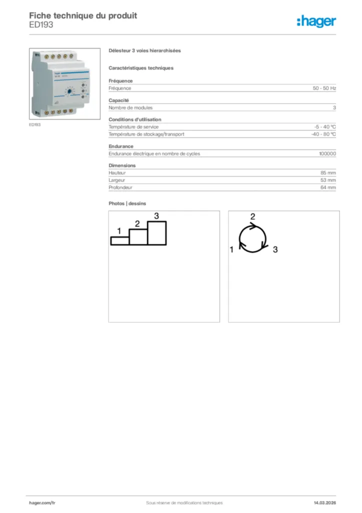Image Hager Fiche technique du produit ED193 | Hager France