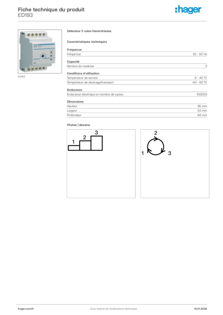 Image Hager Fiche technique du produit ED193 | Hager France