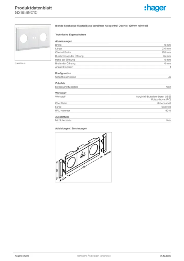 Bild Hager Produktdatenblatt G36569010 | Hager Deutschland