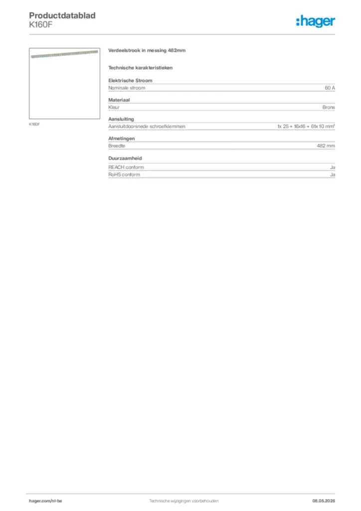 Afbeelding Hager Productdatablad K160F | Hager Belgium