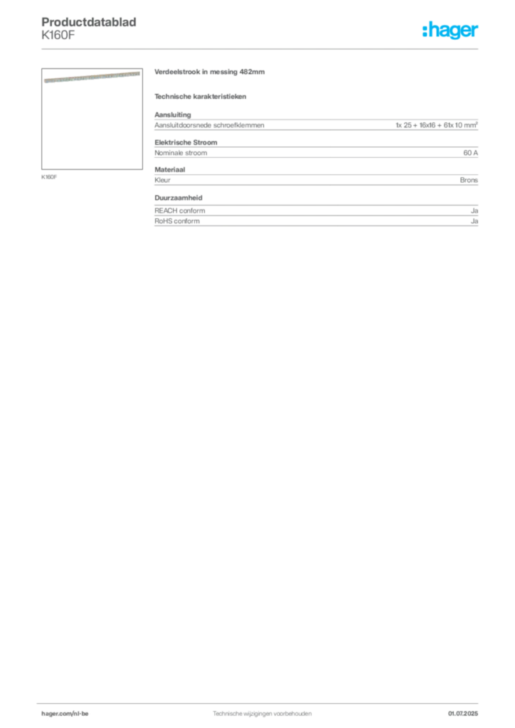 Afbeelding Hager Productdatablad K160F | Hager Belgium