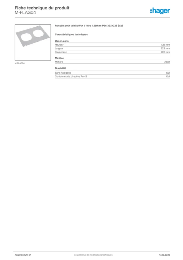 Image Hager Fiche technique du produit M-FLAG04 | Hager Suisse