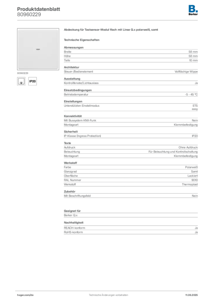 Berker Produktdatenblatt 80960229