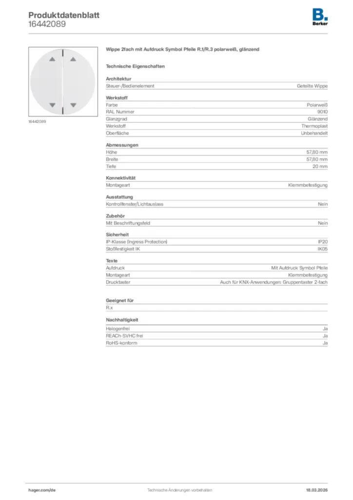 Bild Berker Produktdatenblatt 16442089 | Hager Deutschland