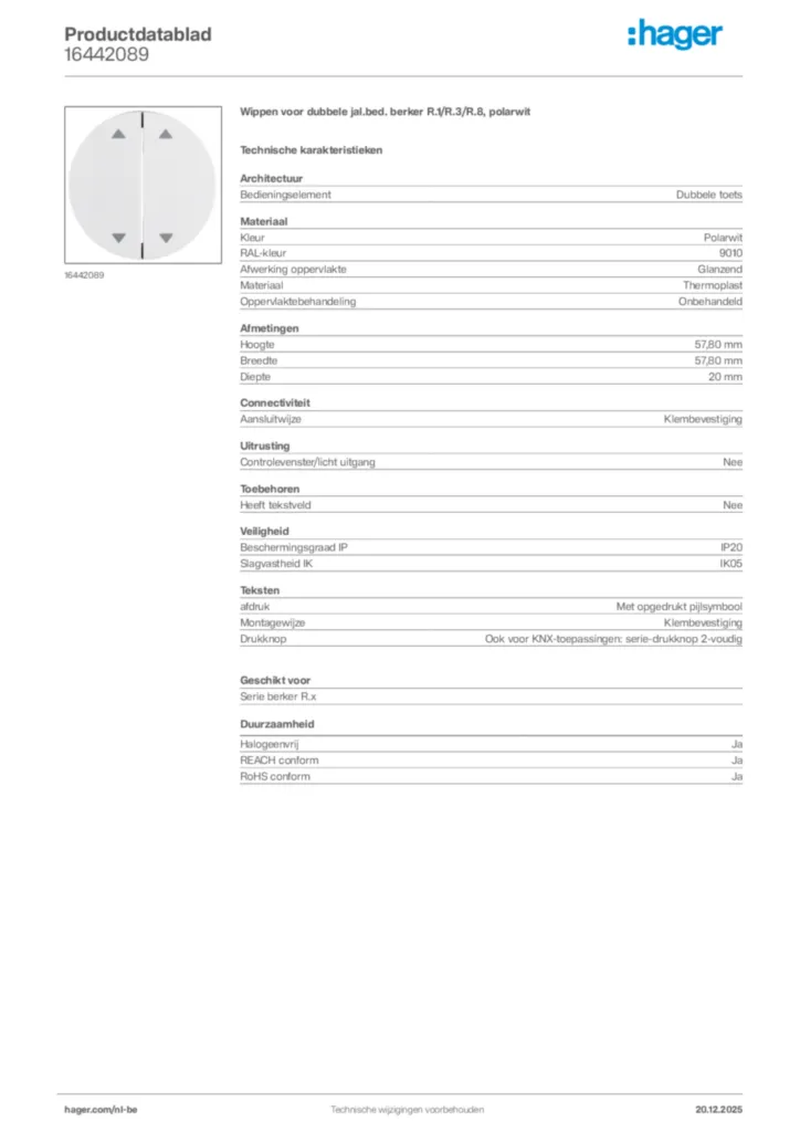 Afbeelding Hager Productdatablad 16442089 | Hager Belgium