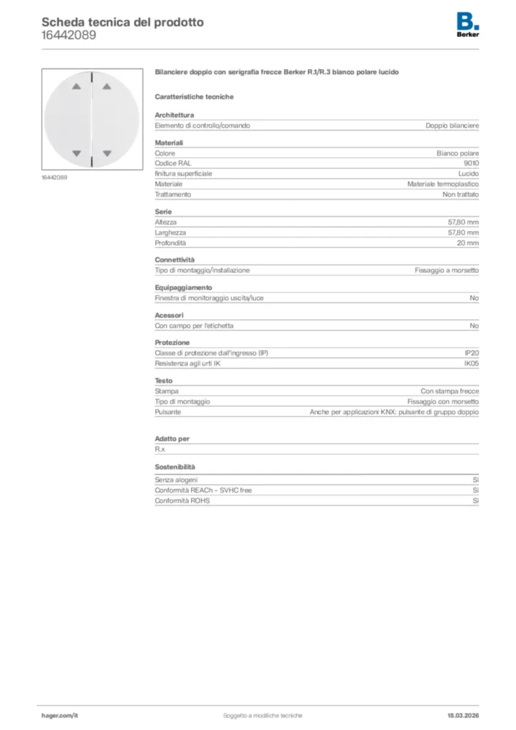 Immagine Berker Scheda tecnica del prodotto 16442089 | Hager Italia