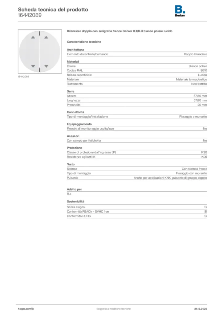 Immagine Berker Scheda tecnica del prodotto 16442089 | Hager Italia