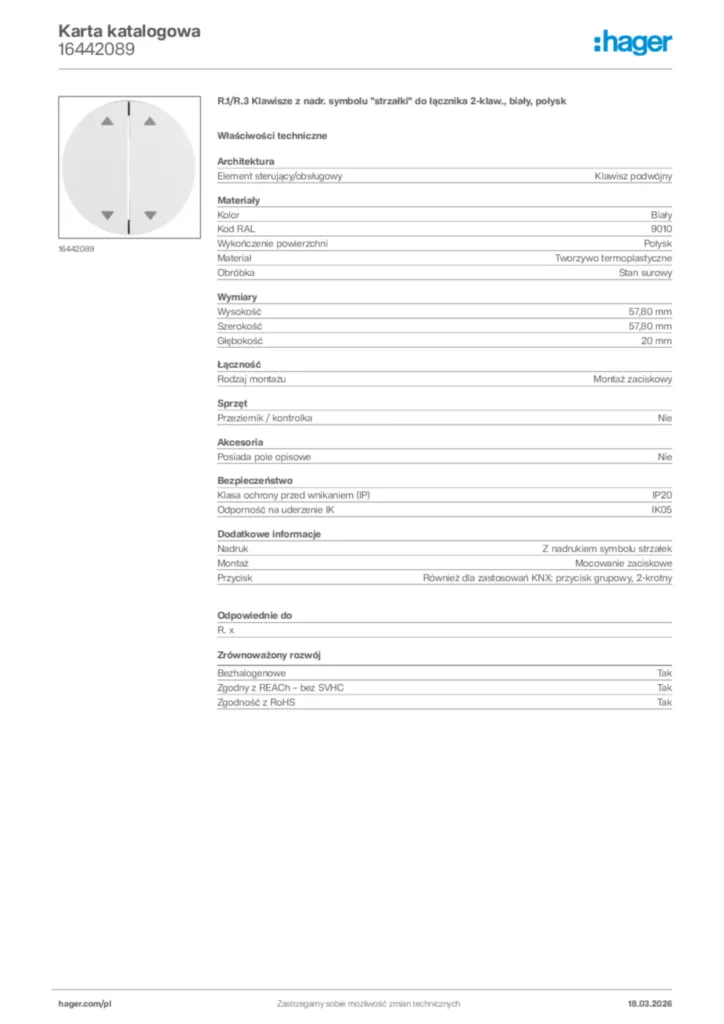 Zdjęcie Hager Karta katalogowa 16442089 | Hager Polska