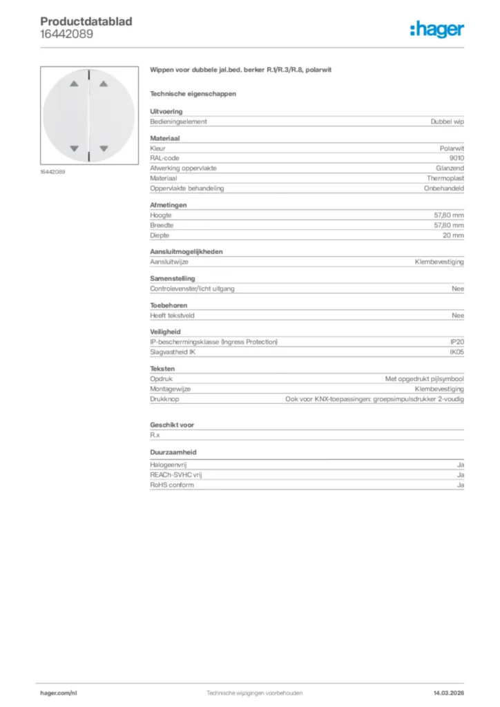Afbeelding Hager Productdatablad 16442089 | Hager Nederland
