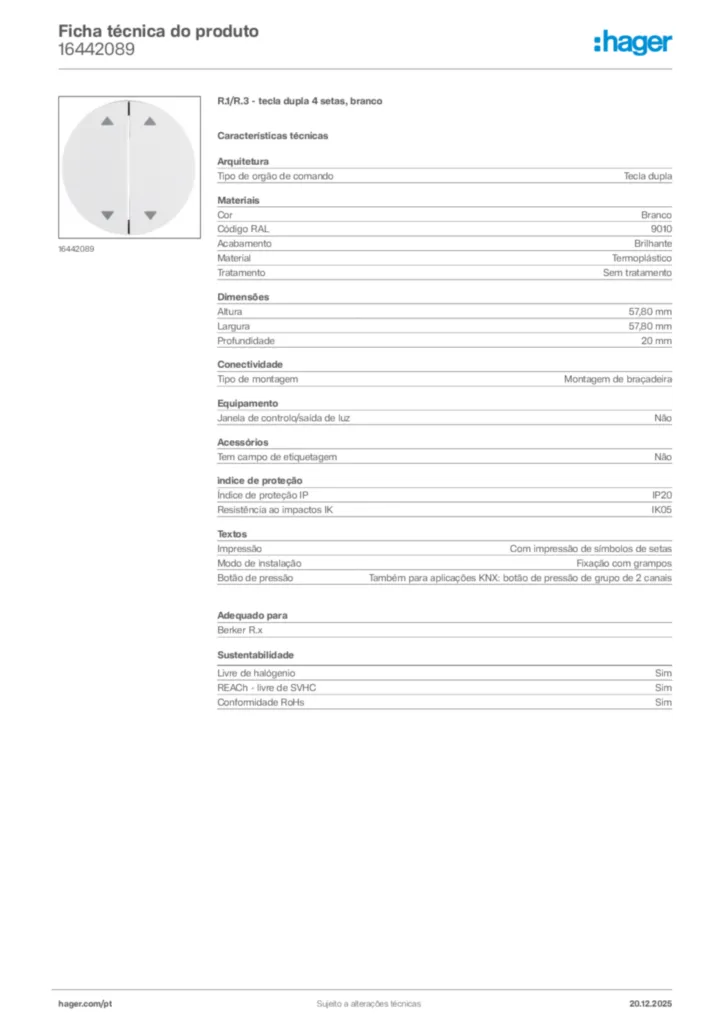 Imagem Hager Ficha técnica do produto 16442089 | Hager Portugal