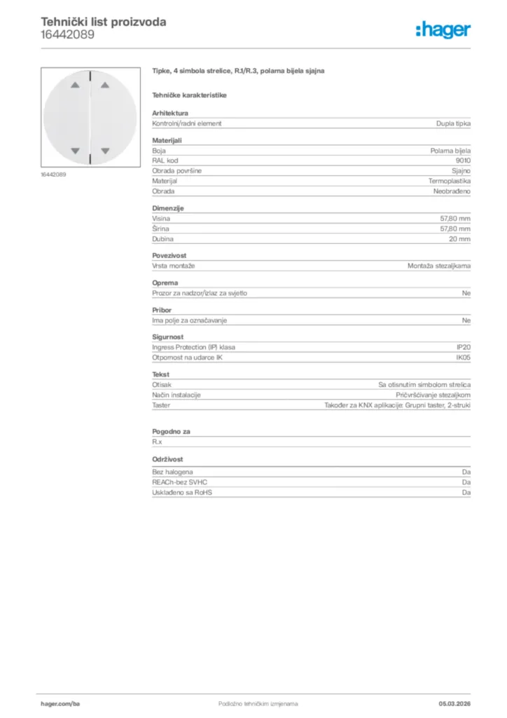 Slika Hager Tehnički list proizvoda 16442089  | Hager
