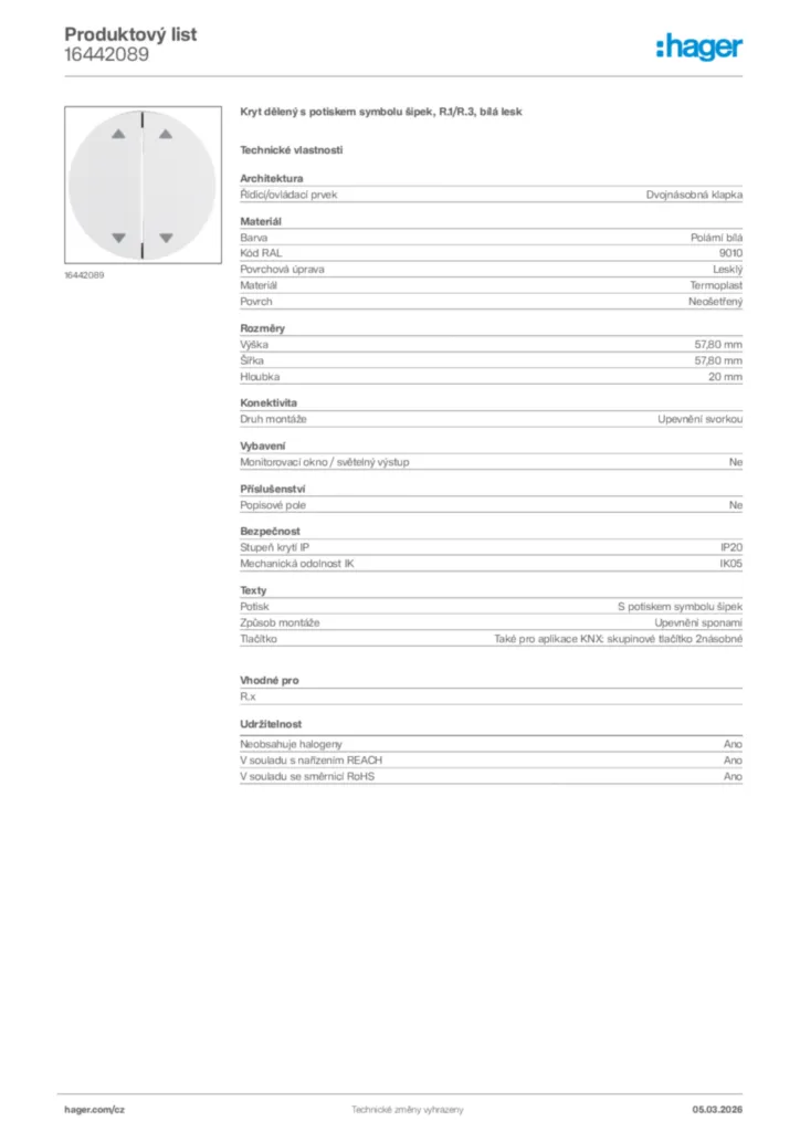Obrázek Hager Product data sheet 16442089 | Hager