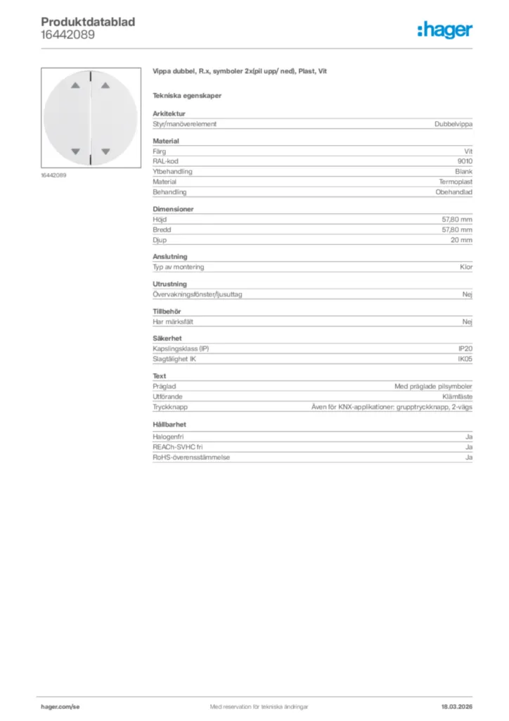 Bild Hager Produktdatablad 16442089 | Hager Sverige