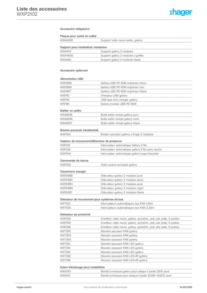 Image Hager Fiche technique du produit WXP2102 | Hager France