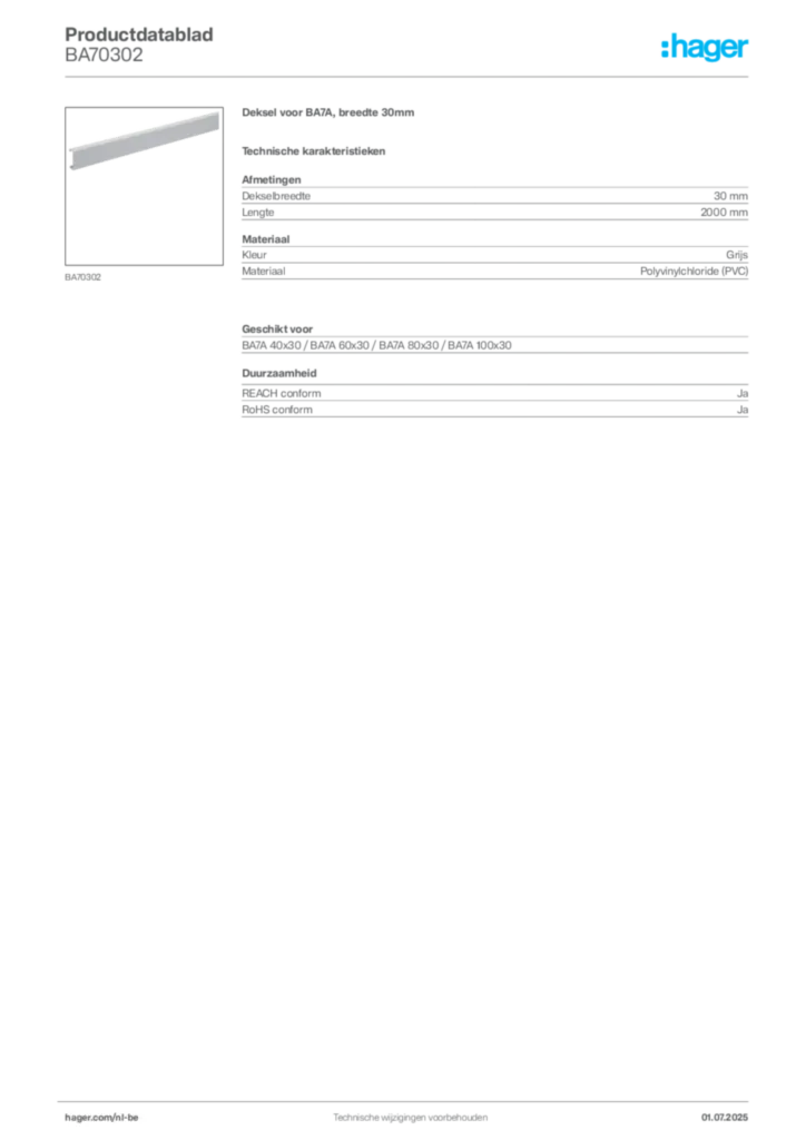 Afbeelding Hager Productdatablad BA70302 | Hager Belgium