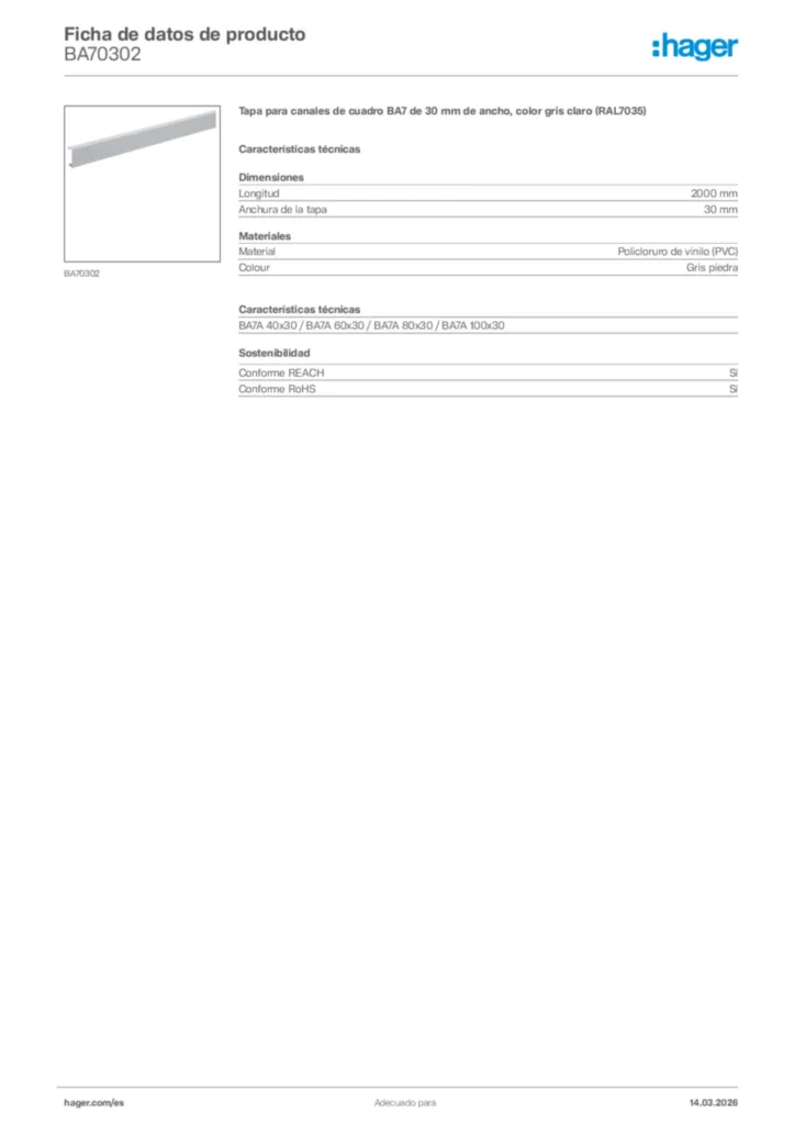 Imagen Hager Ficha de datos de producto BA70302 | Hager España