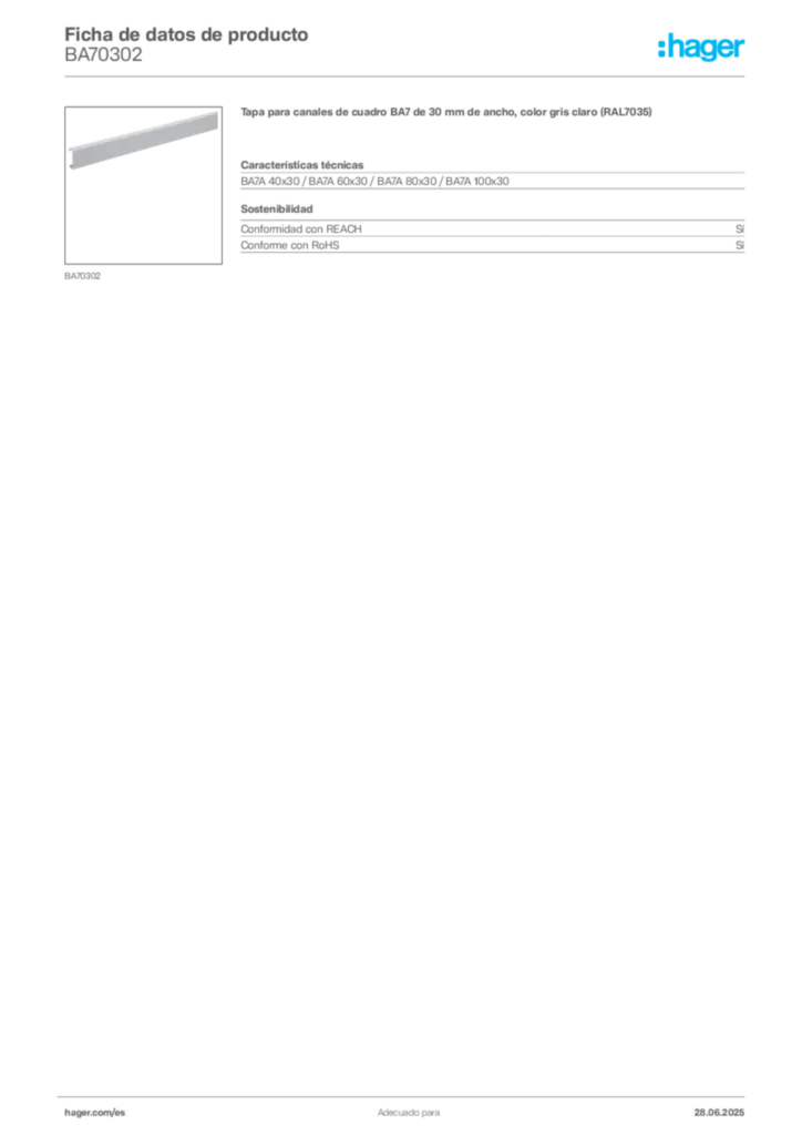 Imagen Hager Ficha de datos de producto BA70302 | Hager España