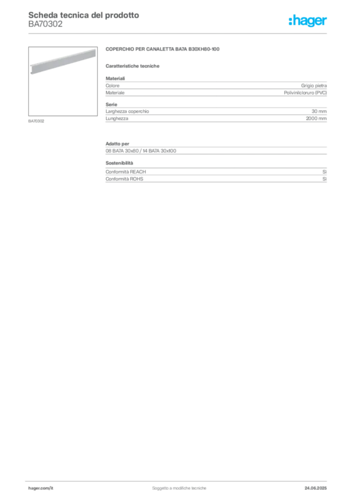 Immagine Hager Scheda tecnica del prodotto BA70302 | Hager Italia