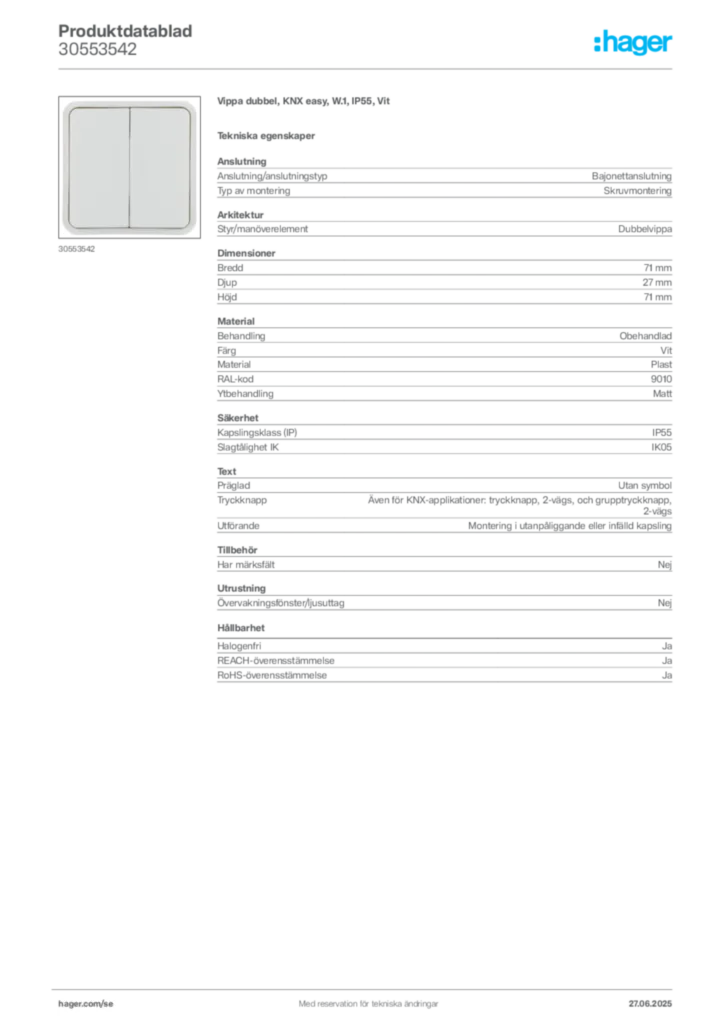 Bild Hager Produktdatablad 30553542 | Hager Sverige