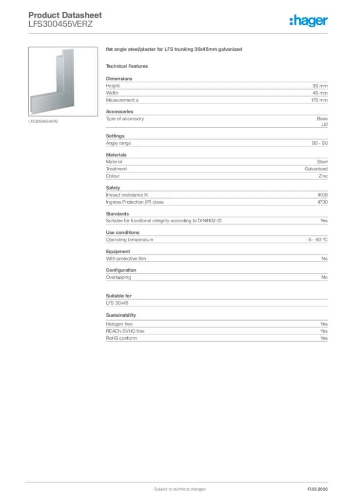 Image Hager Product data sheet LFS300455VERZ  | Hager Africa