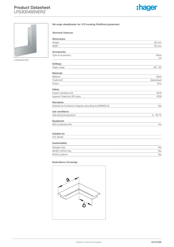 Image Hager Product data sheet LFS300455VERZ  | Hager Africa