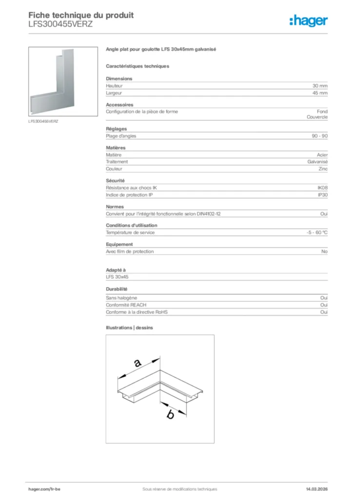 Image Hager Fiche technique du produit LFS300455VERZ | Hager Belgique