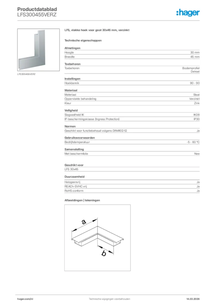 Afbeelding Hager Productdatablad LFS300455VERZ | Hager Nederland