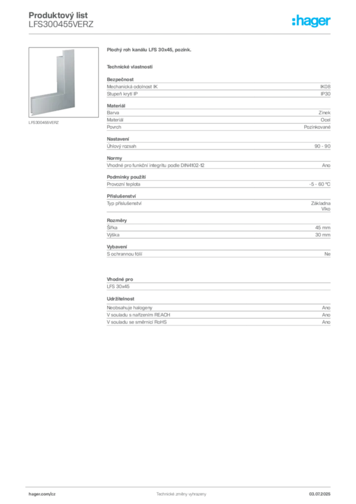 Obrázek Hager Produktový list LFS300455VERZ | Hager