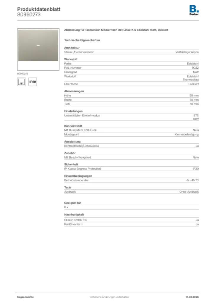 Bild Berker Produktdatenblatt 80960273 | Hager Deutschland