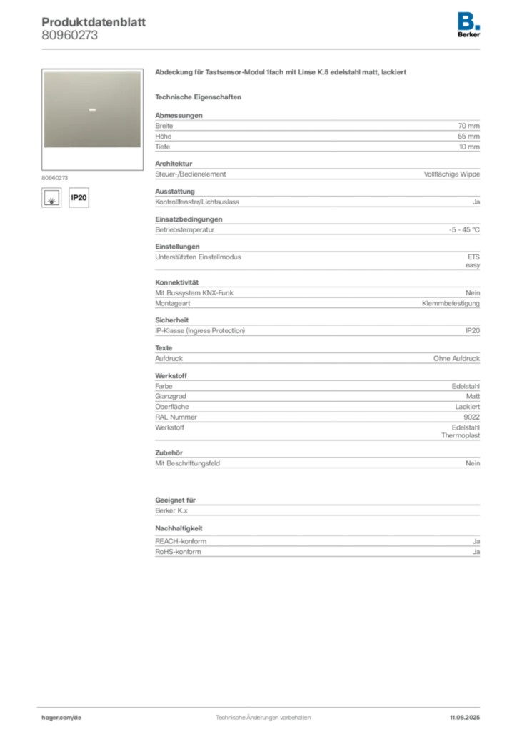Berker Produktdatenblatt 80960273