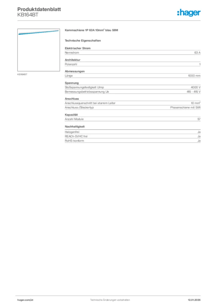 Bild Hager Produktdatenblatt KB164BT | Hager Deutschland